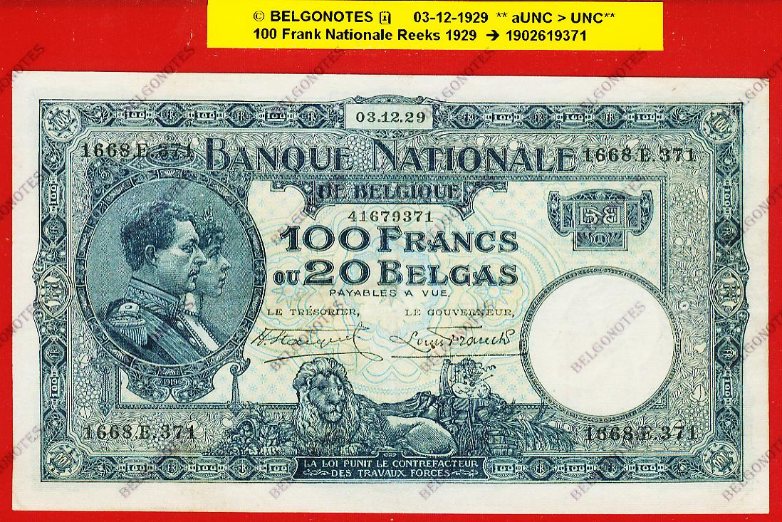 100 Francs Type Nat. reeks **AUNC>>UNC**1929** Lot 1902619371