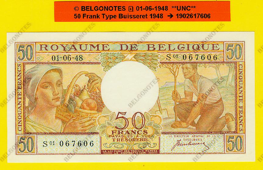 50 Francs Type Buisseret 01-06-1948 **UNC** Lot 1902617606