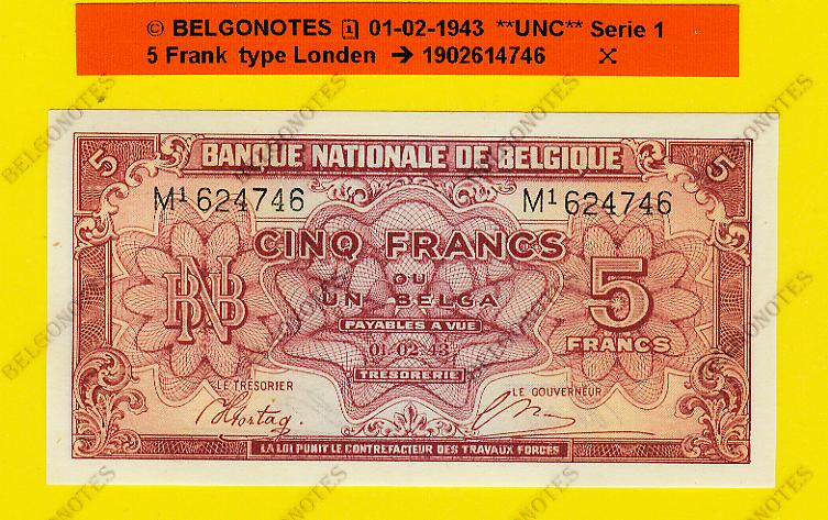 5 Francs type Londen*01-02-1943**UNC**Lot 1902614746