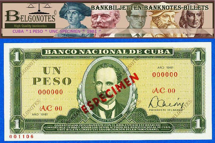 **UNC** Cuba 1981* 1 Peso ***SPECIMEN ***