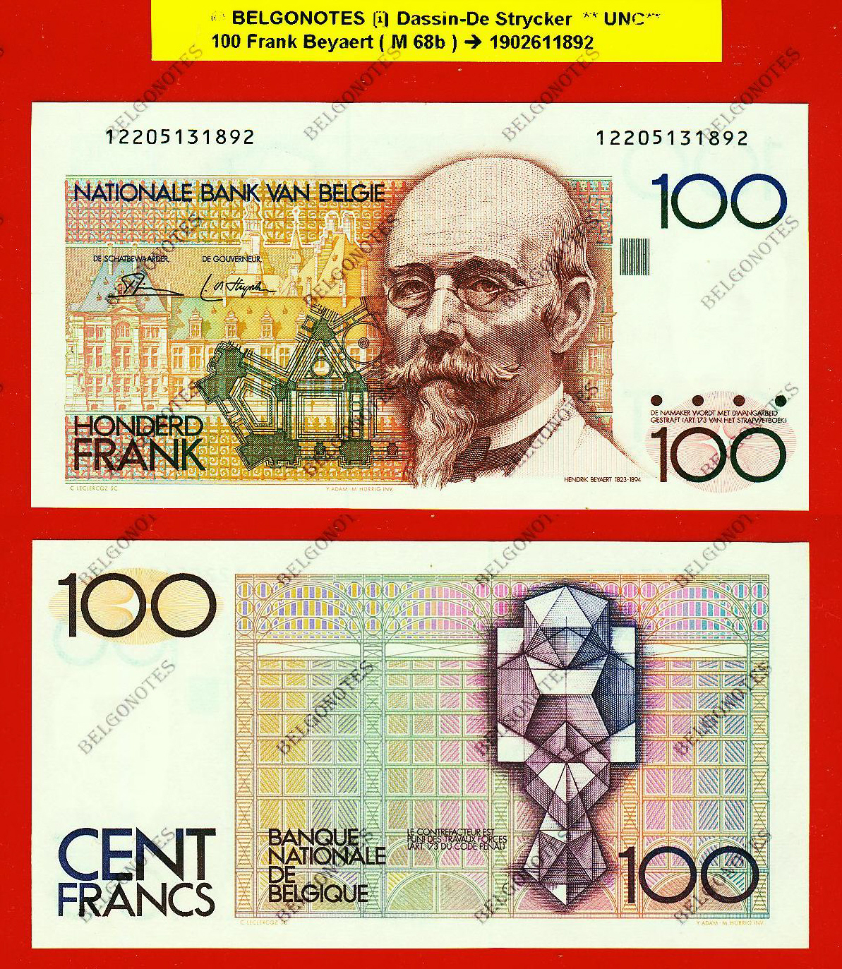 100 Frank Type Beyaert **UNC** Dassin-De Strycker * Lot 1902611892
