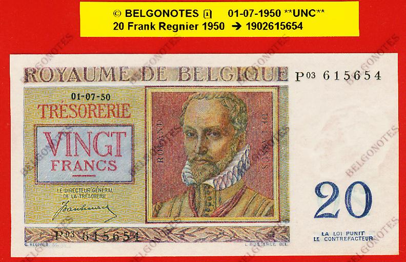20 Francs Type Regnier **UNC**1950** Lot 1902615654