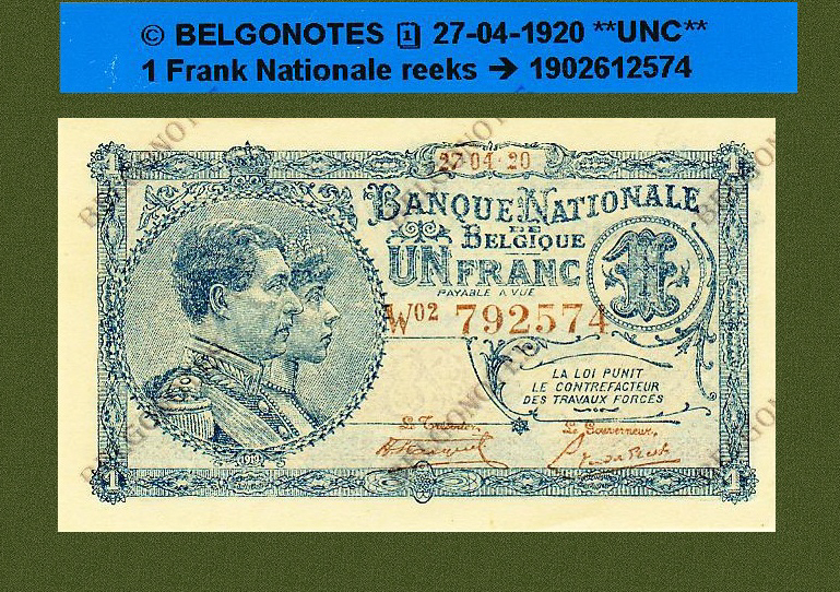 1 Franc Nationale reeks*27-04-1920**UNC**Lot 1902612574