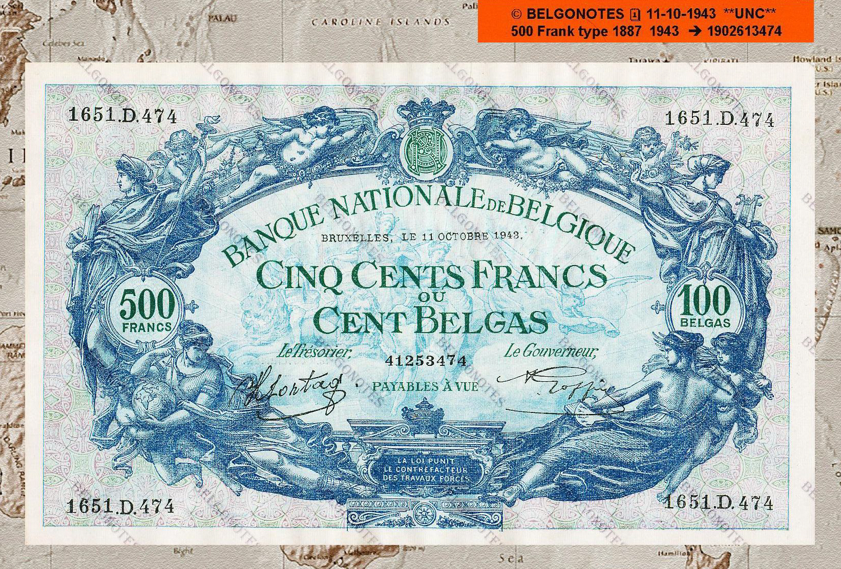 500 Francs Type '1887' 1943 **UNC** Lot 1902613474