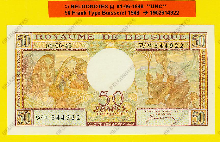 50 Francs Type Buisseret 01-06-1948 **UNC** Lot 1902614922