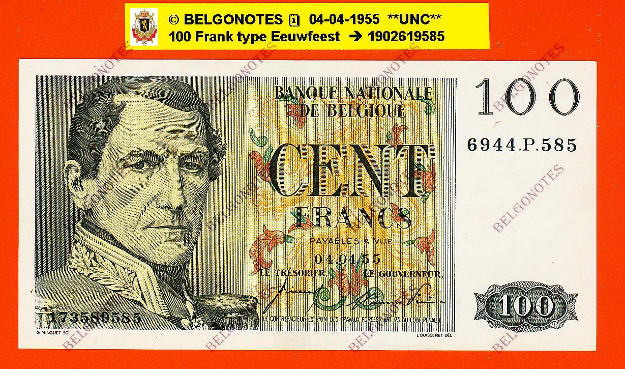 GERESERVEERD !!!!!!!!!!!!!100 Francs Type Eeuwfeest **UNC**1955**  Lot 1902619585