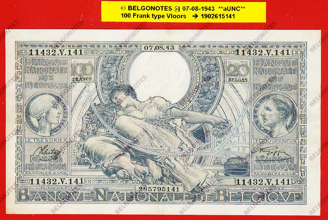 100 Francs Type Vloors **AUNC**1943** Lot 1902615141
