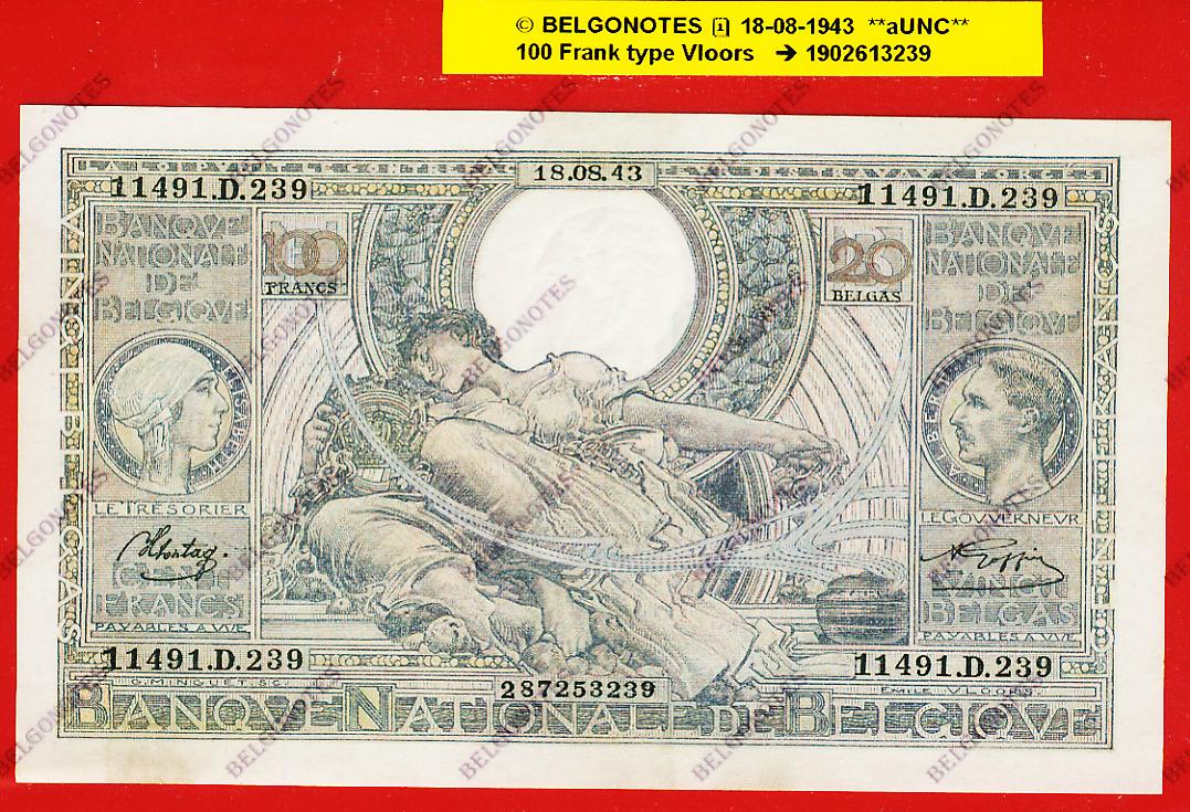100 Francs Type Vloors **AUNC**1943** Lot 1902613239