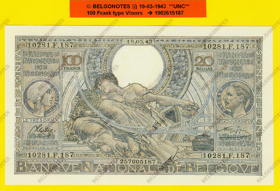 100 francs Type Vloors 19-03-1943**UNC** Lot 1902615187