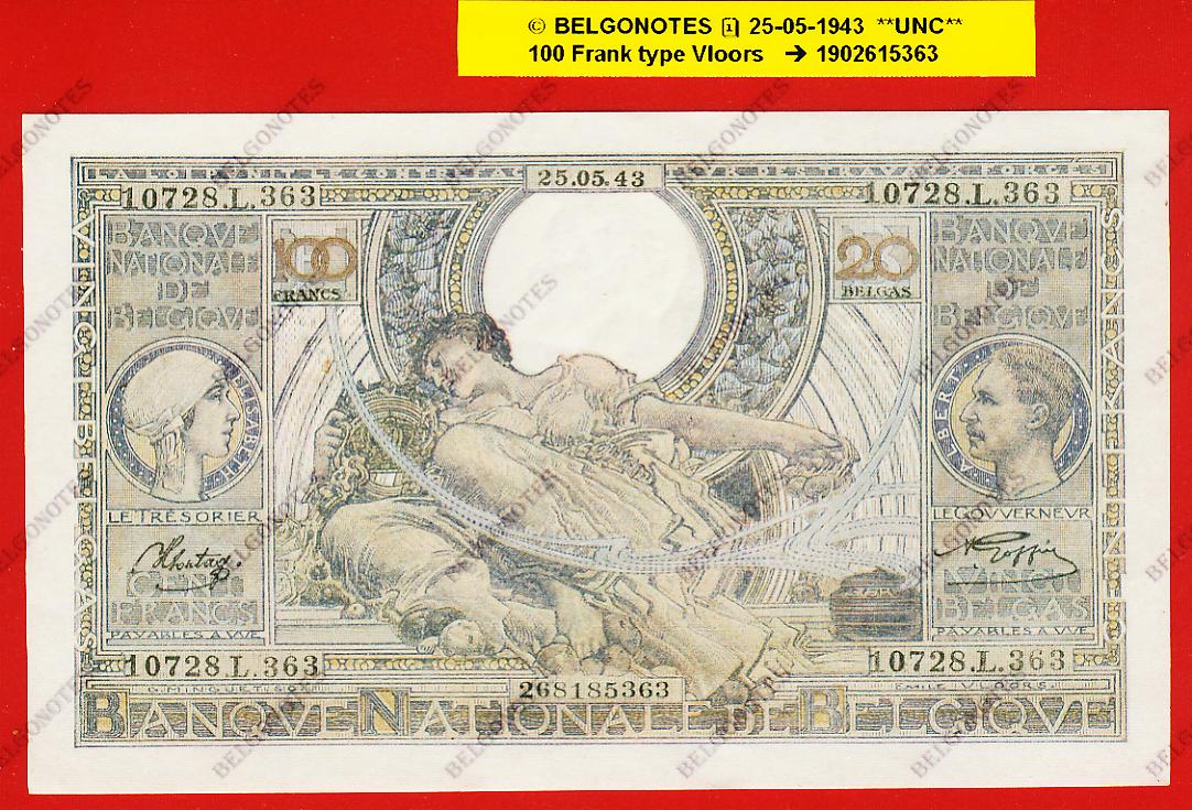 100 Francs Type VLOORS **UNC** 1943 * Lot 1902615363