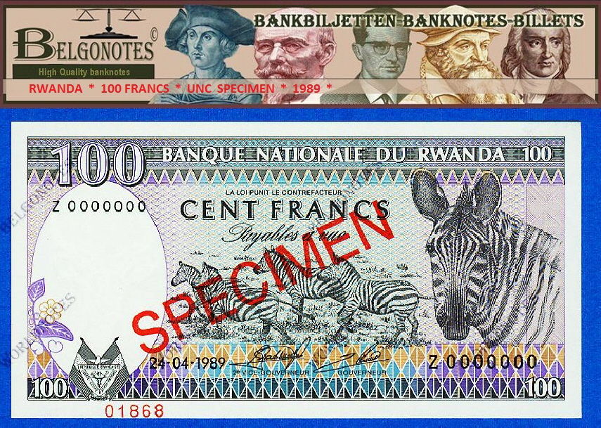 **UNC** Rwanda 1989* 100 Francs ***SPECIMEN ***