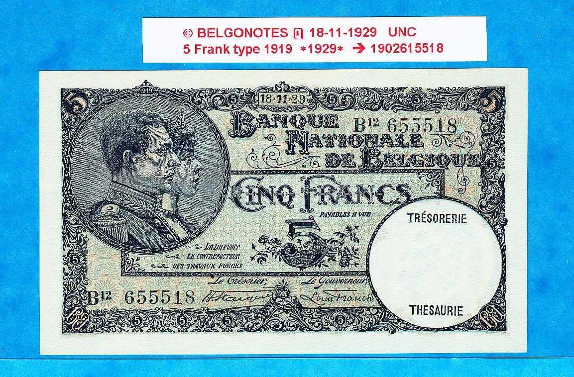 5 Francs Type '1919' **UNC**1929** Lot 1902615518