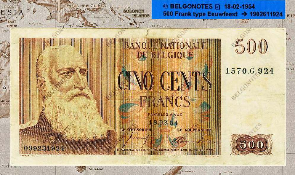 500 Francs Type eeuwfeest 18-02-1954*Lot 1902611924