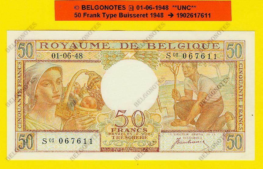 50 Francs Type Buisseret 01-06-1948 **UNC** Lot 1902617611
