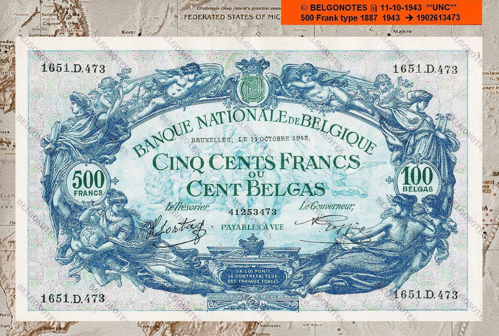 500 Francs Type '1887' 1943 **UNC** Lot 1902613473