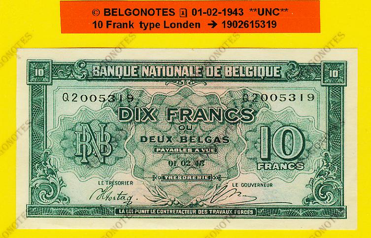 10 Francs type Londen*01-02-1945**UNC**Lot 1902615319