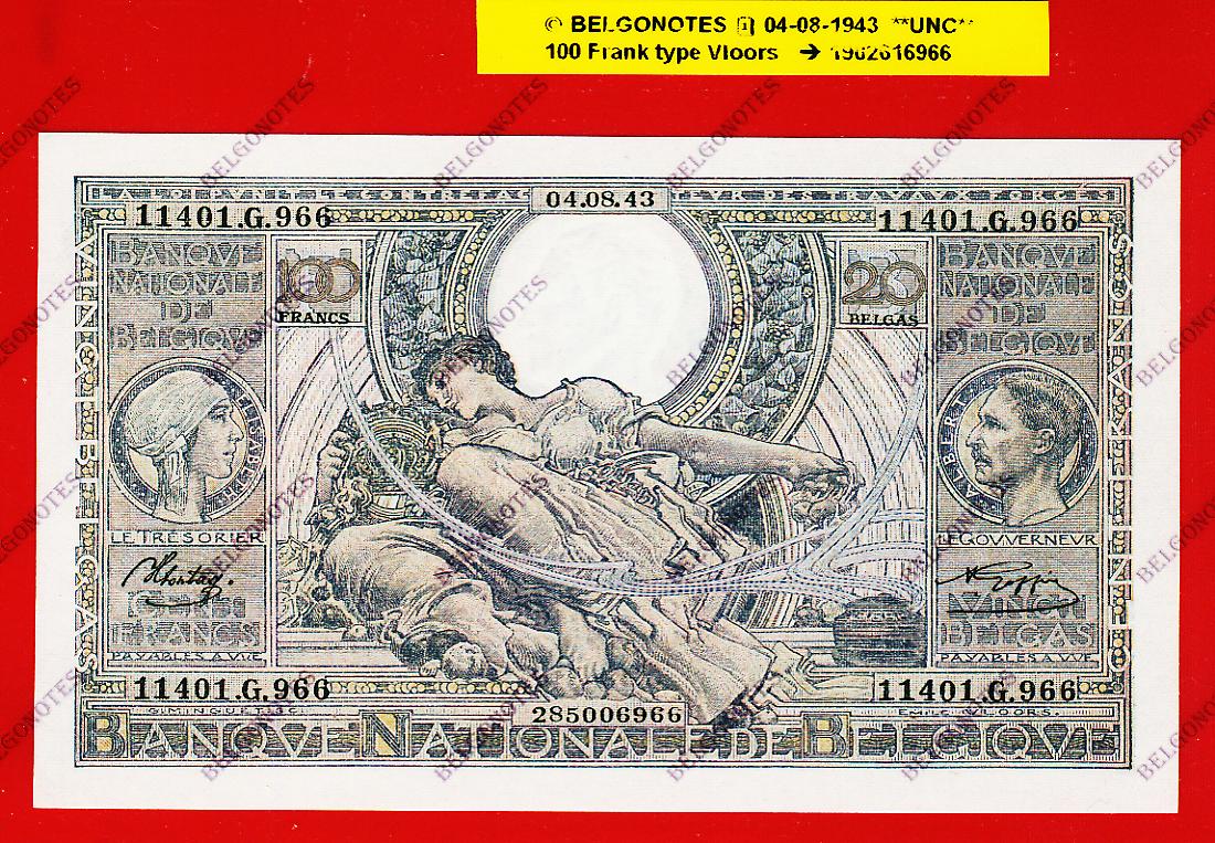 100 Francs Type VLOORS **UNC** 1943 * Lot 1902616966
