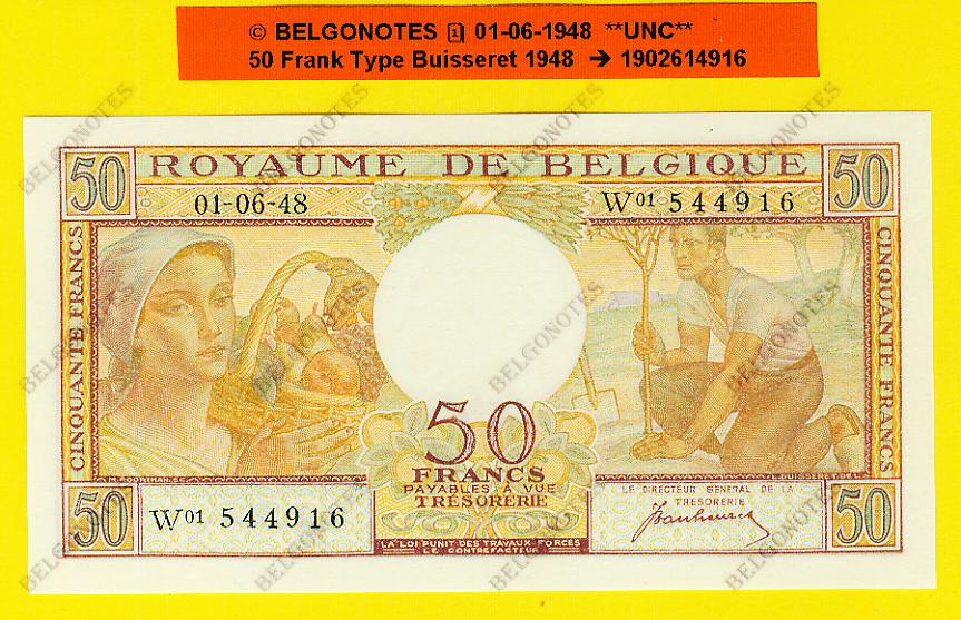50 Francs Type Buisseret 01-06-1948 **UNC** Lot 1902614916