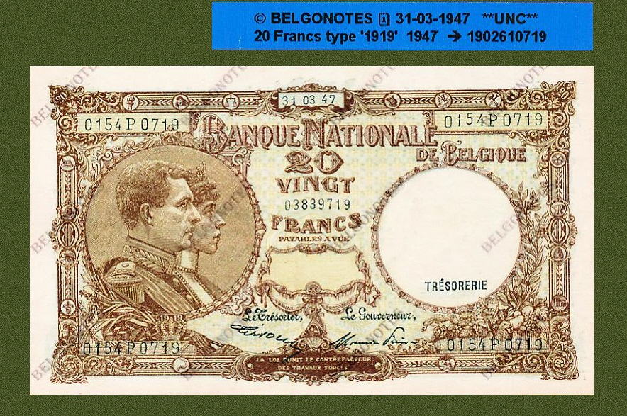 20 Francs Type '1919' 31-03-1947 **UNC**Lot 1902610719