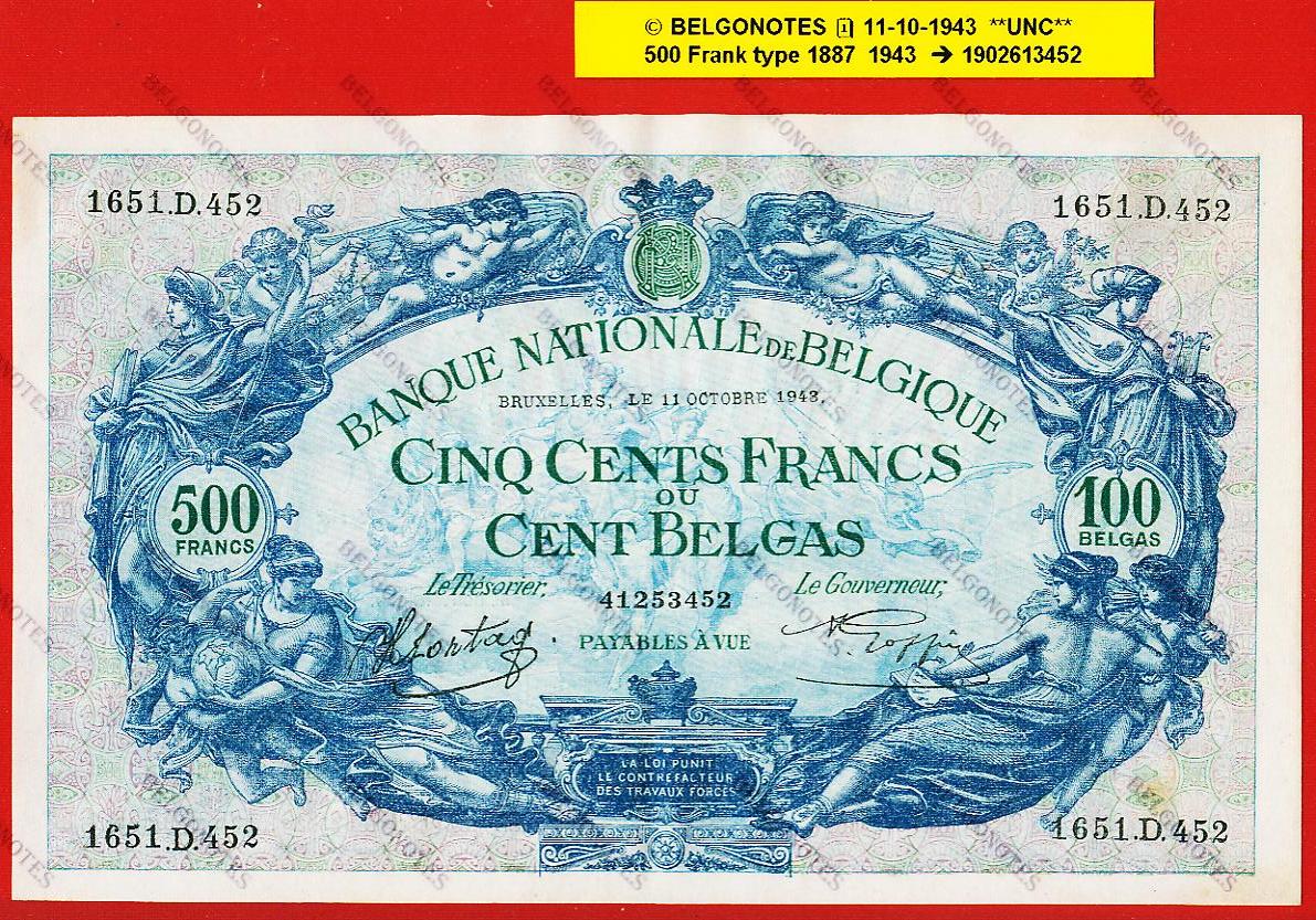 500 Francs Type '1887' 1943 **UNC** Lot 1902613452