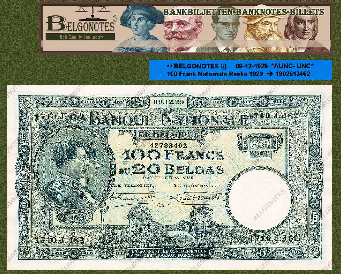 100 Francs Nationale reeks*09-12-1929**AUNC to UNC**Lot 1902613462