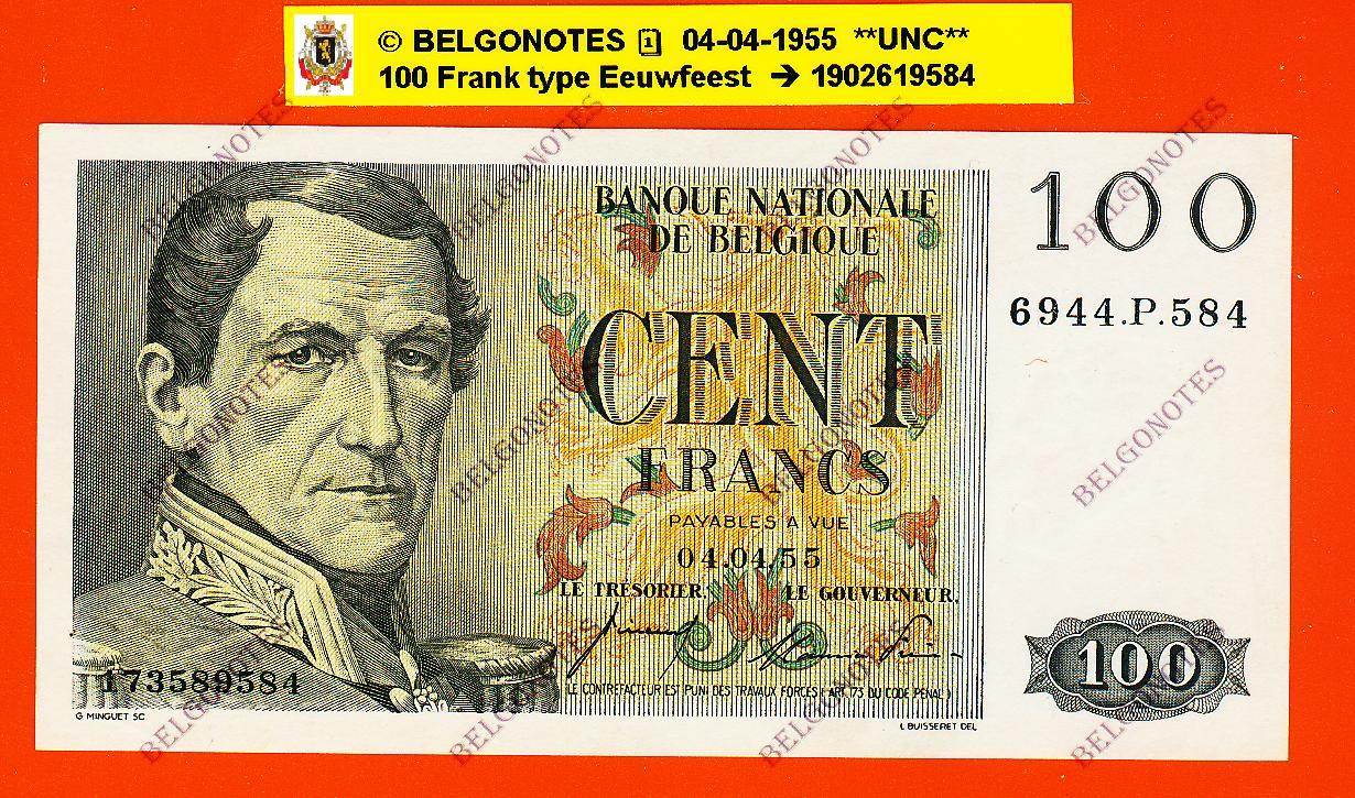 GERESERVEERD !!!!    100 Francs Type Eeuwfeest **UNC**1955**  Lot 1902619584