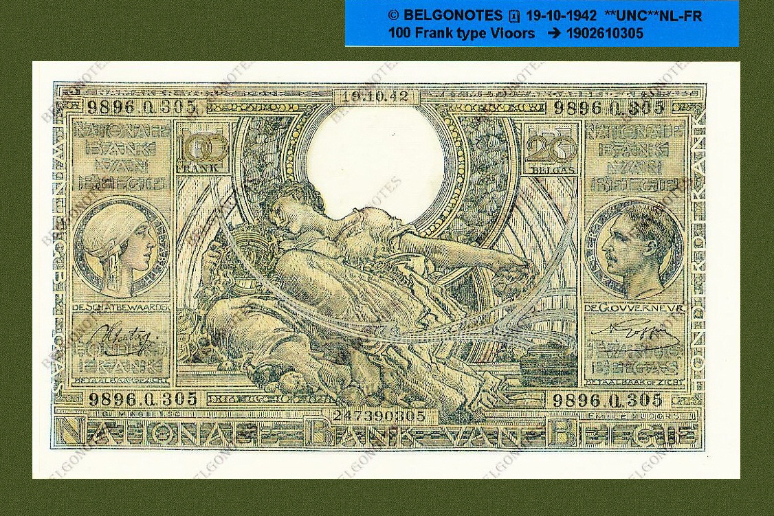 100 francs Type Vloors 19-10-1942**UNC**NL-FR* Lot 1902610305