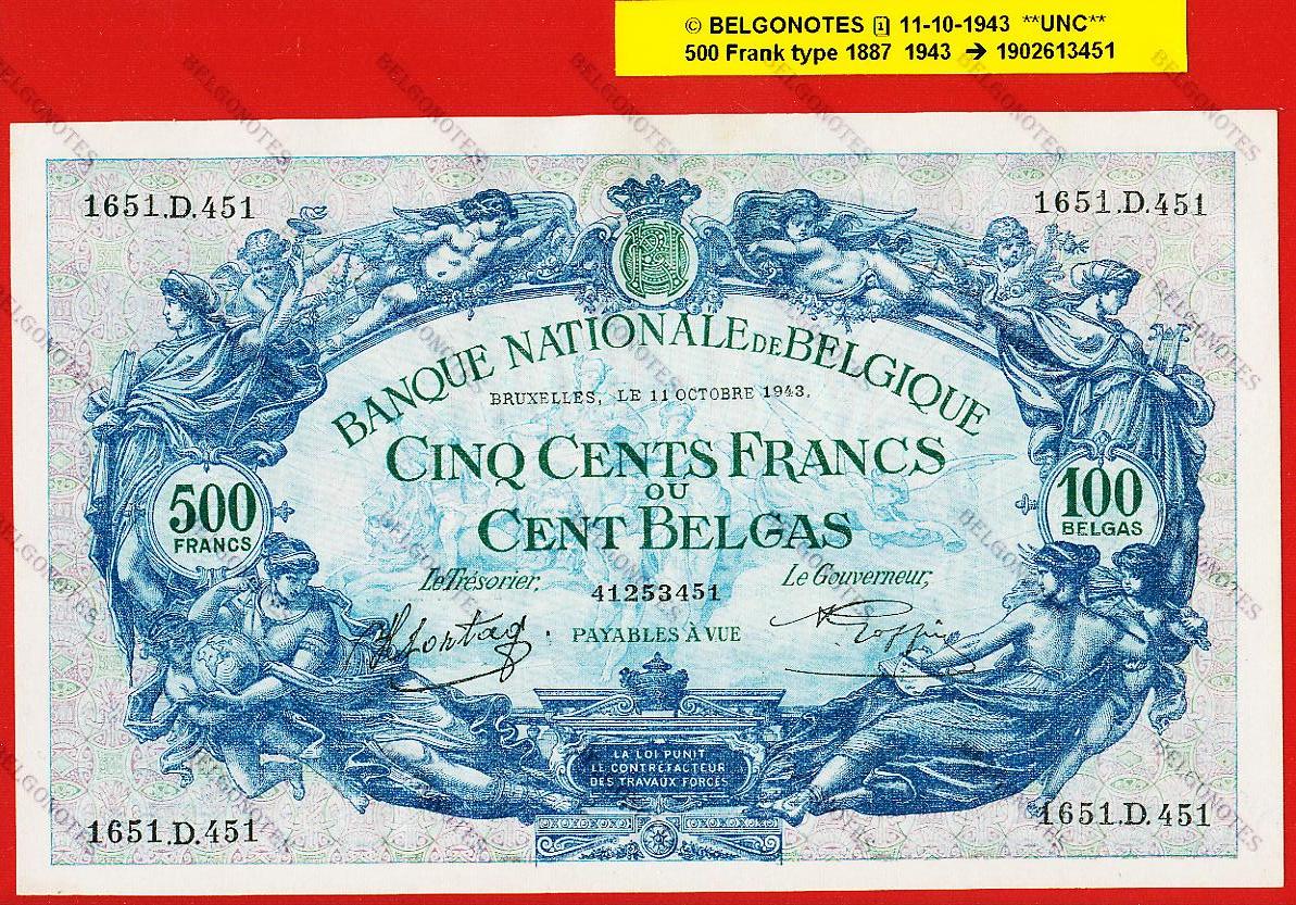 500 Francs Type '1887' 1943 **UNC** Lot 1902613451