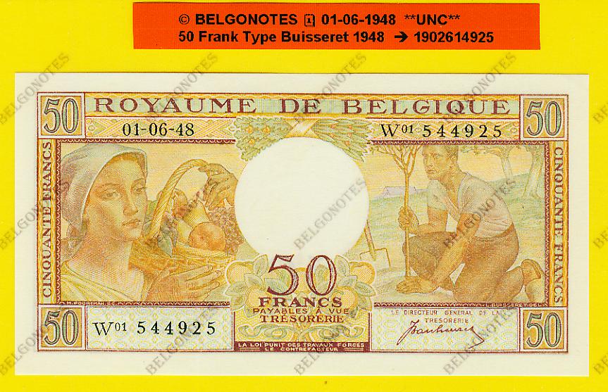 50 Francs Type Buisseret 01-06-1948 **UNC** Lot 1902614925