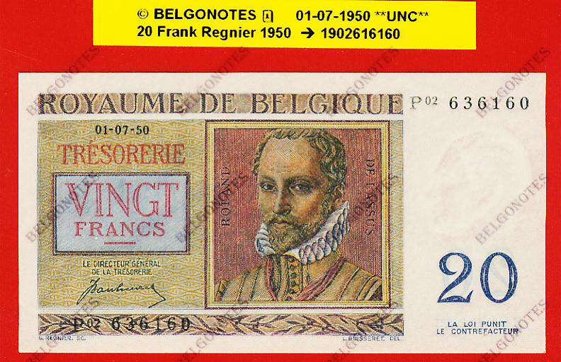20 Francs Type Regnier **UNC**1950** Lot 1902616160