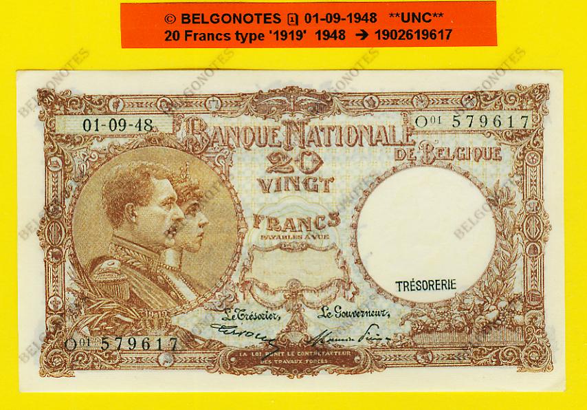 20 Francs Type '1919' **UNC**1948** Lot 1902619617