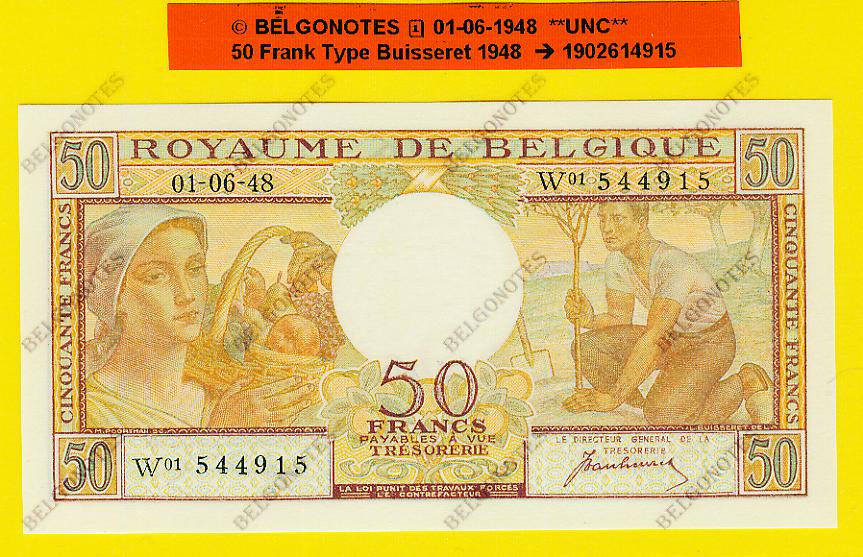 50 Francs Type Buisseret 01-06-1948 **UNC** Lot 1902614915