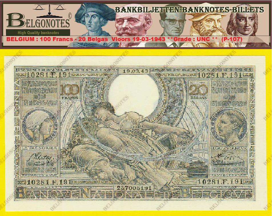100 Francs Type VLOORS **UNC** 1943 * Lot 1902615191