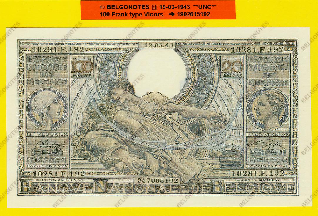 100 francs Type Vloors 19-03-1943**UNC** Lot 1902615192