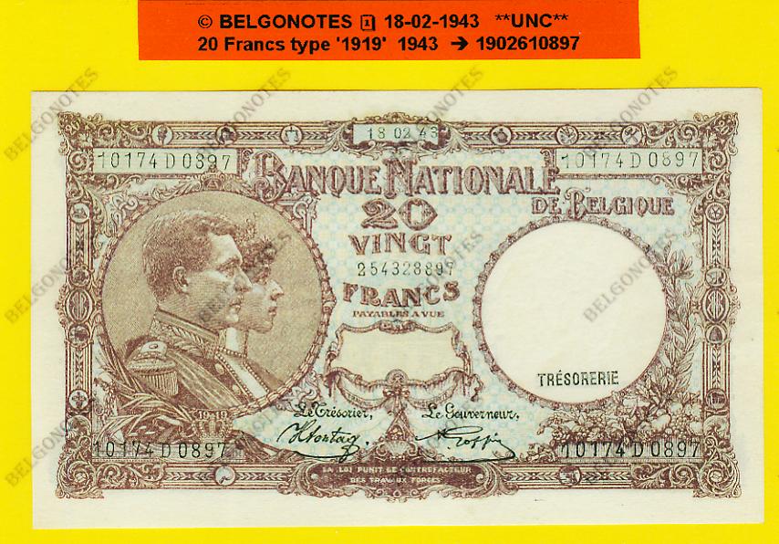 20 Francs Type '1919' **UNC**1943** Lot 1902610897